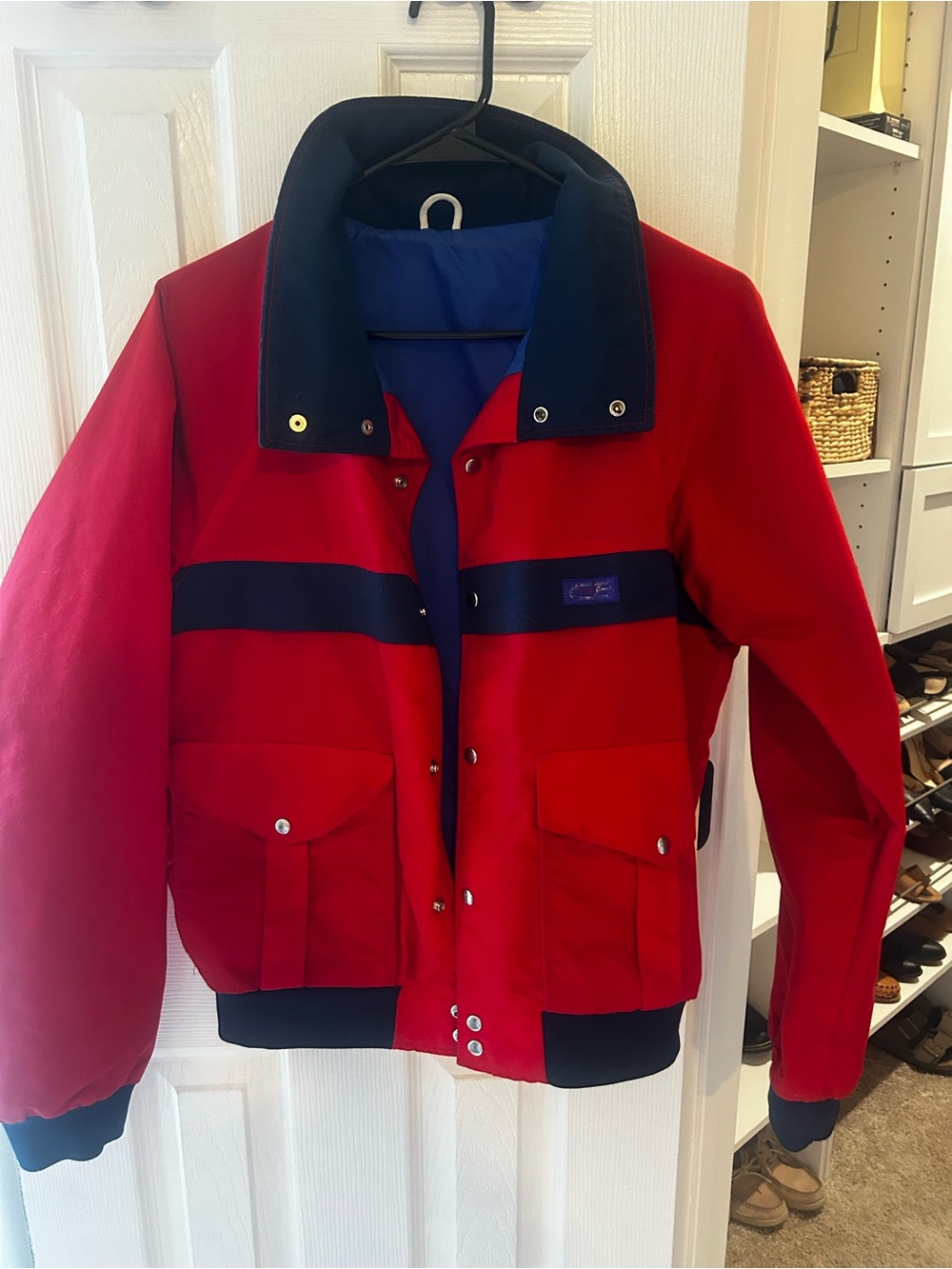 Men's Red Jacket with Navy Accents - Classic Bomber Style